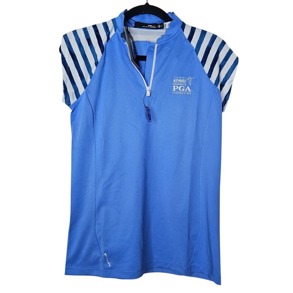 NEW Ralph Lauren X Sport S Blue Golf Top Zipper Wicking PGA Striped Preppy